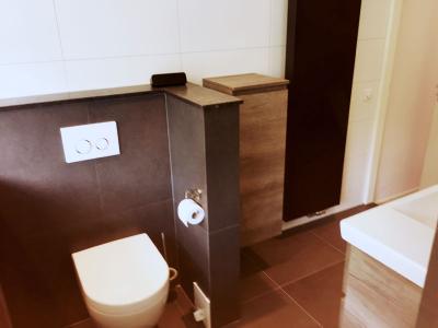 De gerenoveerde badkamer met het nieuwe sanitair