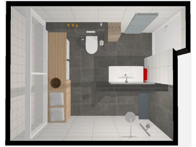 3-D tekeningen van de nieuwe badkamer.