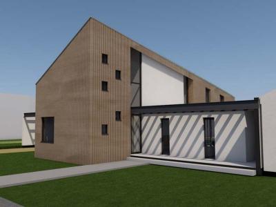 Het ontwerp voor de energiezuinige staalframewoning.