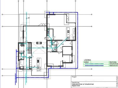 Het legplan van de hemelwaterafvoer en de vuilwaterafvoer