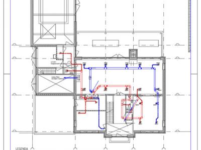 Het schema van de ventilatie met warmteterugwinning (begane grond).