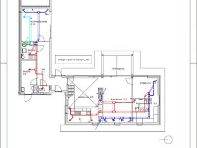 Het schema van de ventilatie met warmteterugwinning op de begane grond