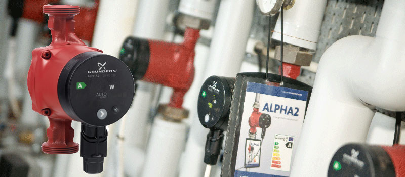 Energiezuinige Grundfos Alpha2 verwarmingspomp (of circulatiepomp) voor ...