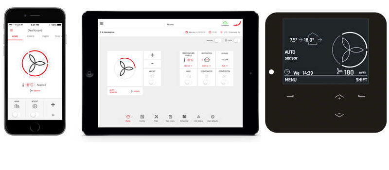 Zehnder ComfoAir Q ventilatiesysteem met warmteterugwinning, bediening op maat.